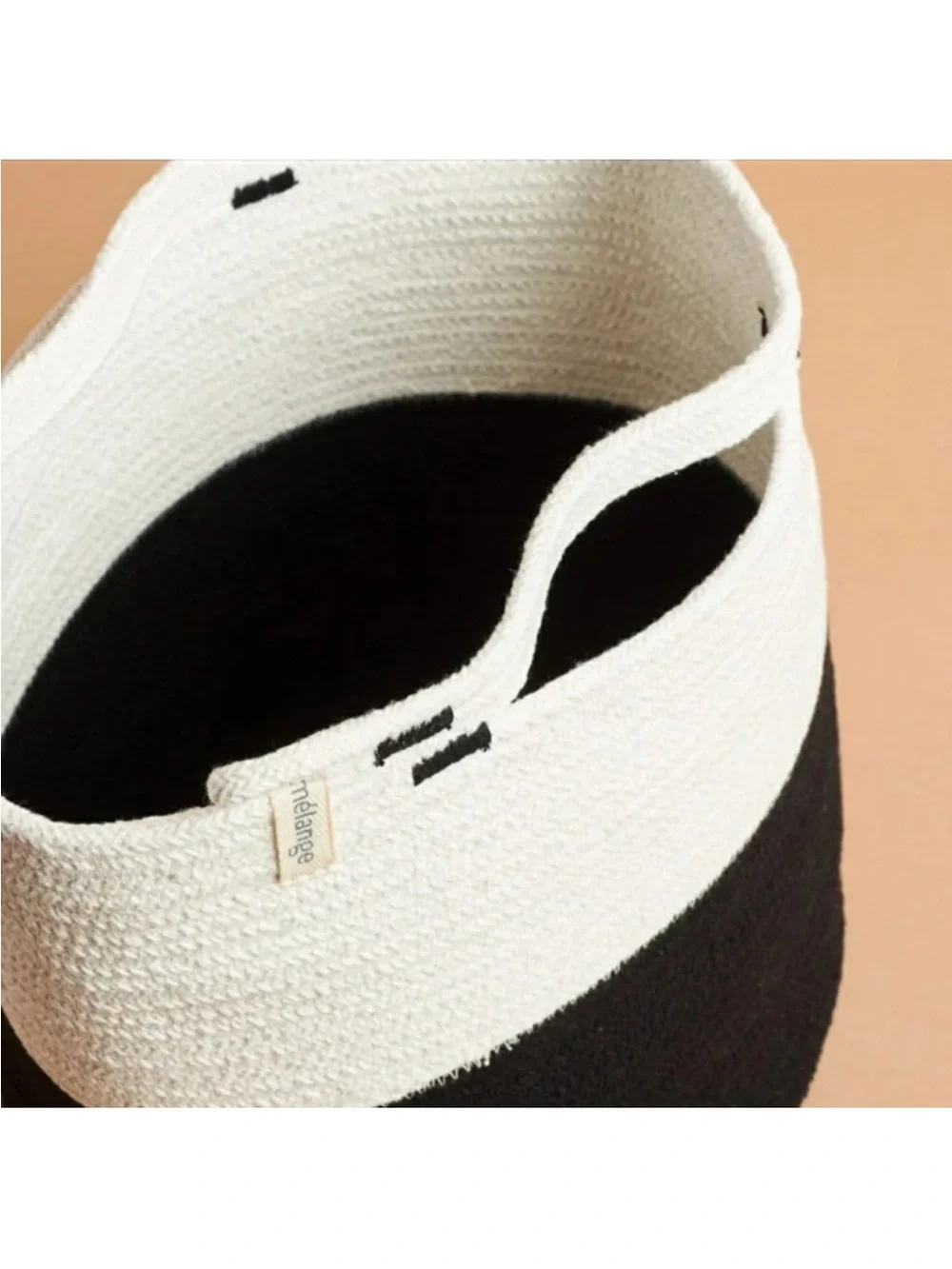 Mia Melange Rope Jute Block Basket - Cream and Black, New